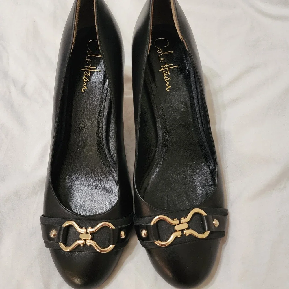 Cole Haan Womens Horsebit Black Leather Pumps Size 8B GUC Lux‎ Elevated Style